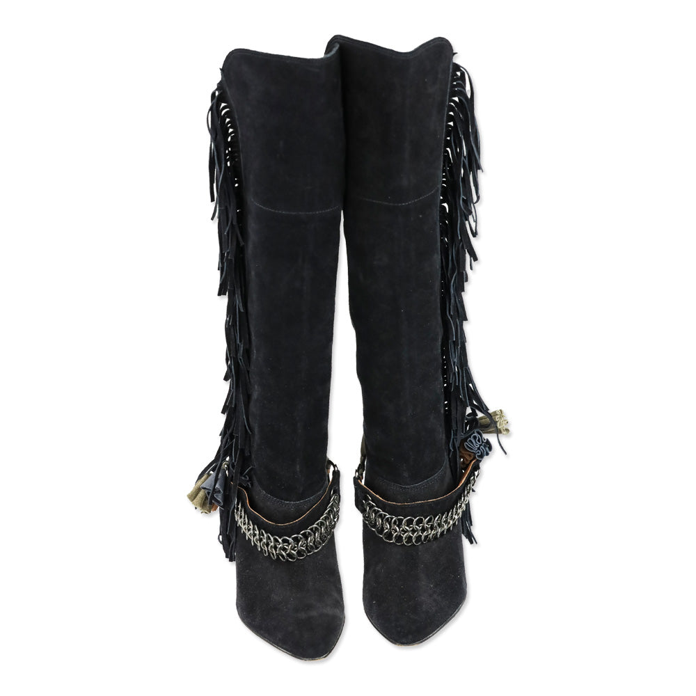Isabel Marant S/S 2010 Black Suede Dana Fringed Boots