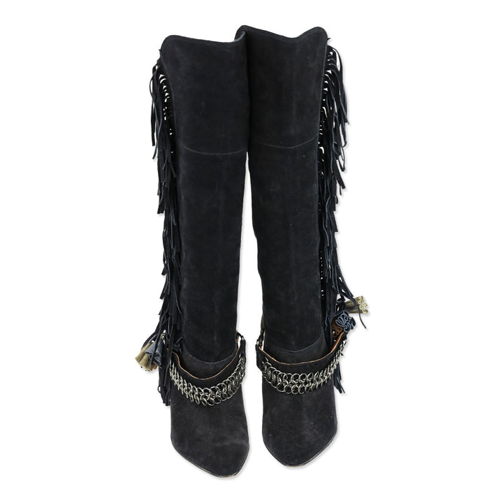 Isabel Marant S/S 2010 Black Suede Dana Fringed Boots