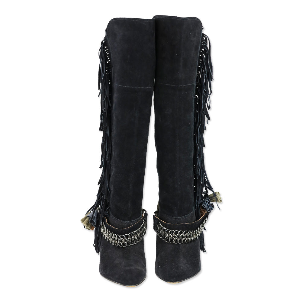 Isabel Marant S/S 2010 Black Suede Dana Fringed Boots