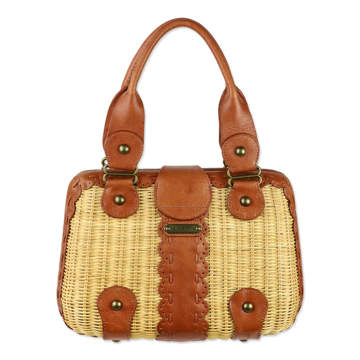 Isabella Fiore Wicker Basket Satchel With Tan Leather Trim