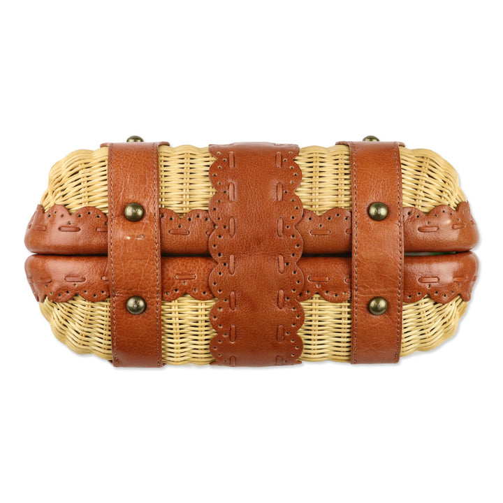 Isabella Fiore Wicker Basket Satchel With Tan Leather Trim