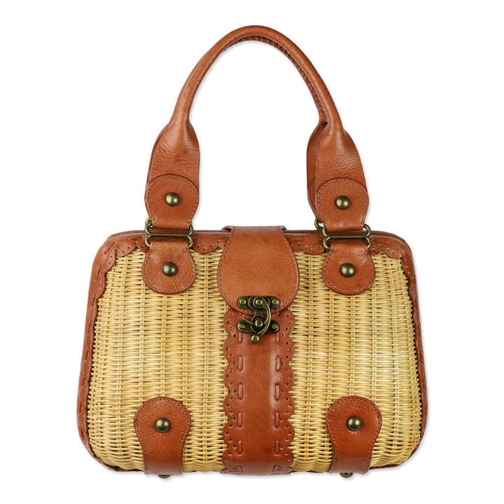 Isabella Fiore Wicker Basket Satchel With Tan Leather Trim