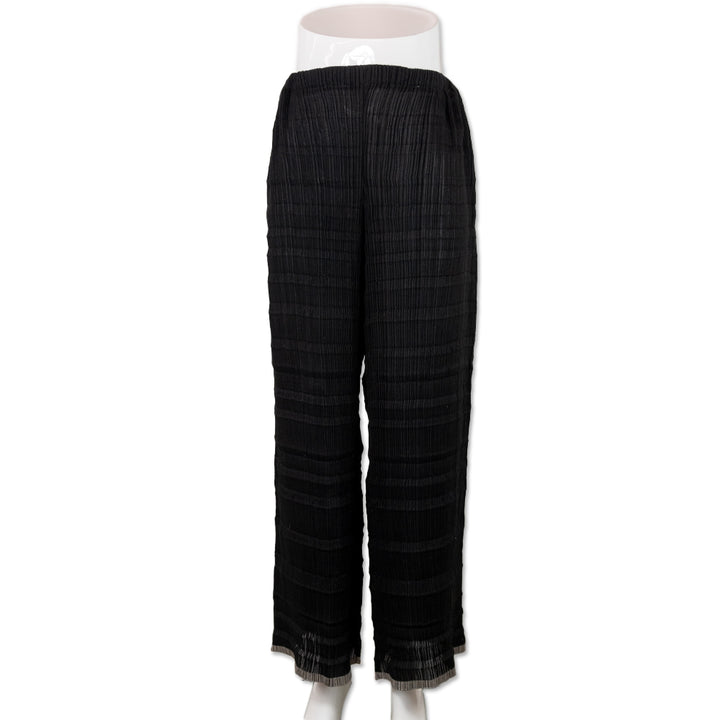 Issey Miyake Black Crinkle Pleated Mid Rise Pants