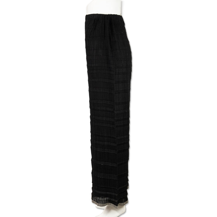 Issey Miyake Black Crinkle Pleated Mid Rise Pants