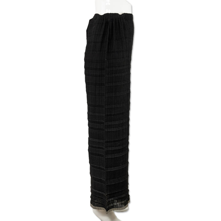 Issey Miyake Black Crinkle Pleated Mid Rise Pants