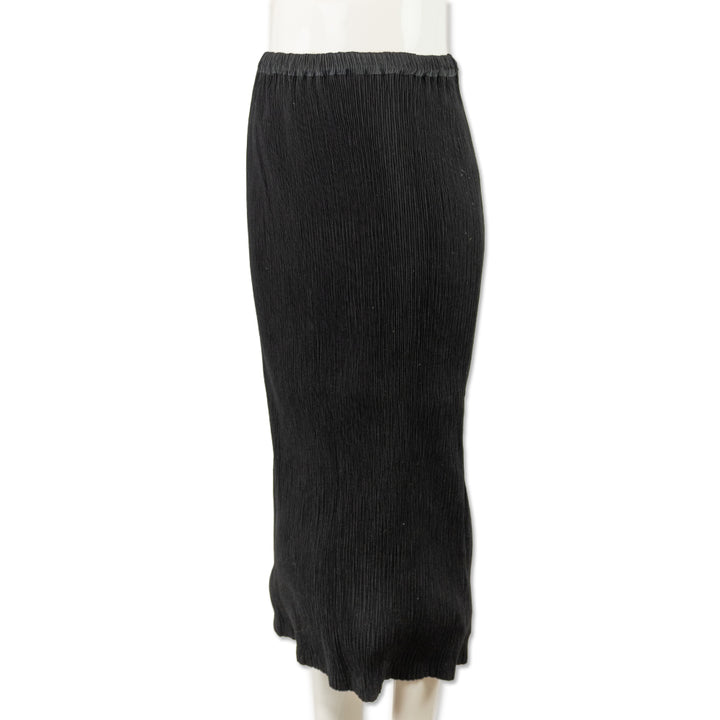 Issey Miyake Black Pleated Midi Skirt with Elastic Waistband