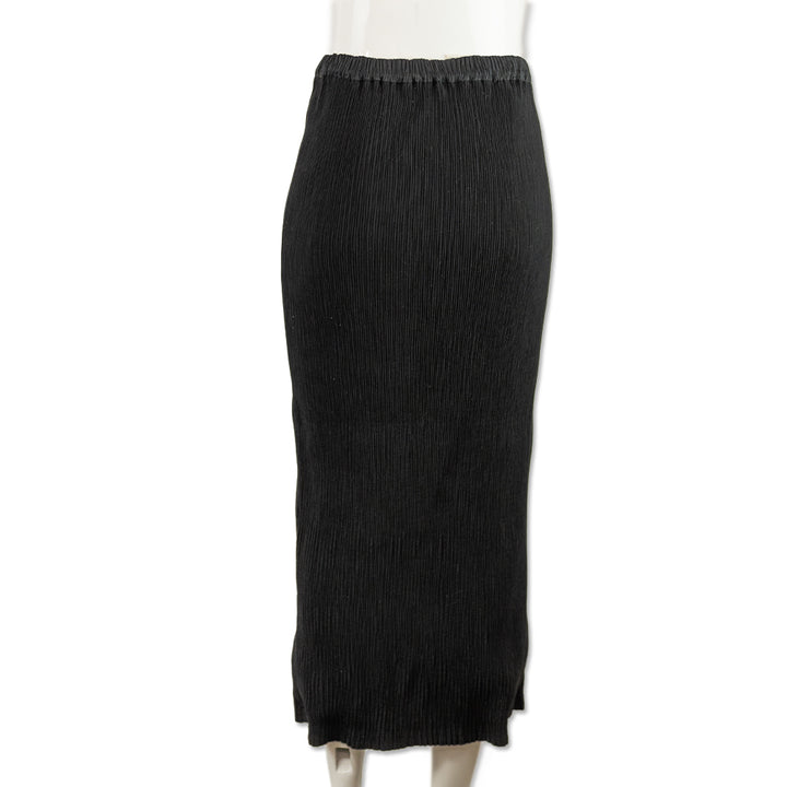 Issey Miyake Black Pleated Midi Skirt with Elastic Waistband