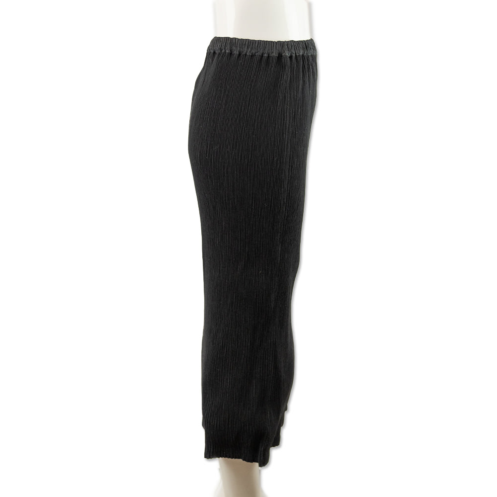 Issey Miyake Black Pleated Midi Skirt with Elastic Waistband