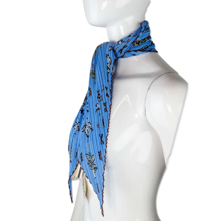 Issey Miyake Blue Printed Pleated Neck Scarf