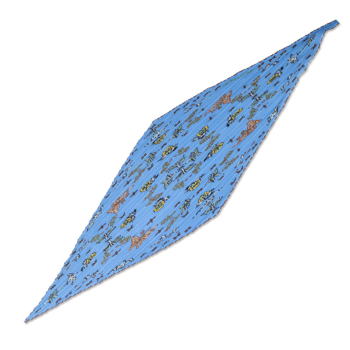 Issey Miyake Blue Printed Pleated Neck Scarf