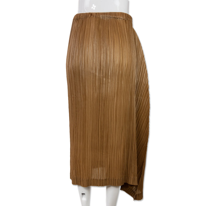 Issey Miyake Brown Angled Pleated Midi Skirt