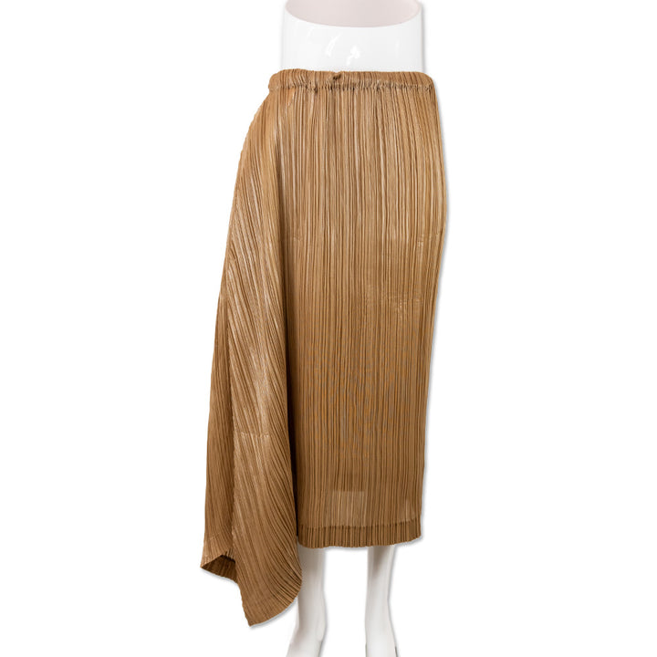 Issey Miyake Brown Angled Pleated Midi Skirt