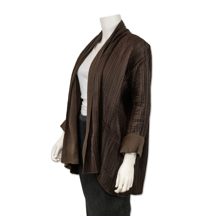 Issey Miyake Brown Pleated Open Front Jacket