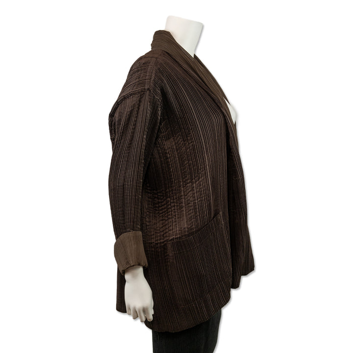 Issey Miyake Brown Pleated Open Front Jacket