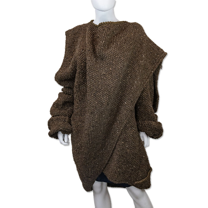 Issey Miyake Brown Wool Blend Chunky Knit Double Wrap Cloak