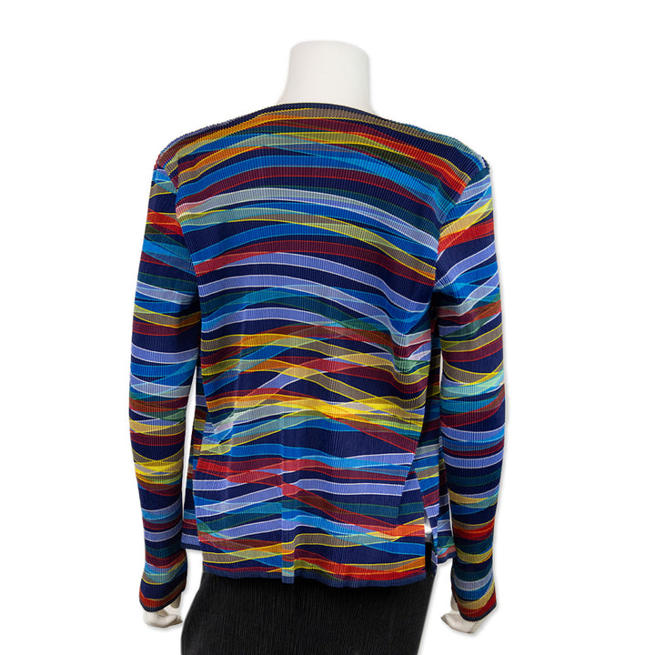 Issey Miyake Fete Multicolor Pleated Open Front Cardigan