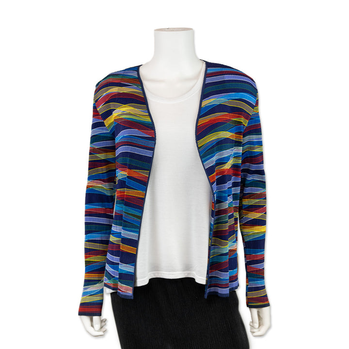 Issey Miyake Fete Multicolor Pleated Open Front Cardigan