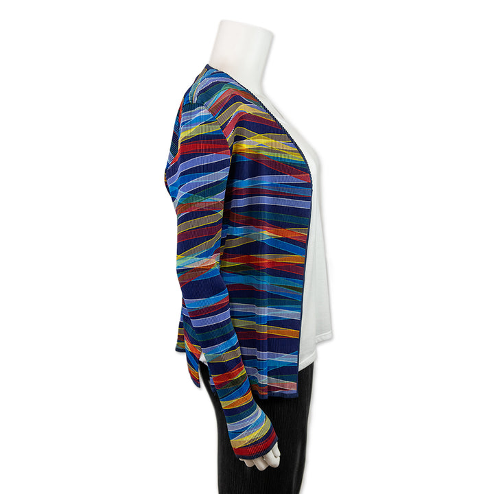 Issey Miyake Fete Multicolor Pleated Open Front Cardigan