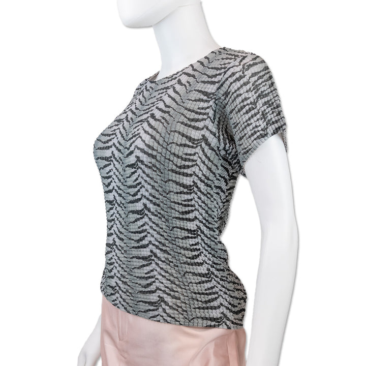 Issey Miyake Grey Zebra Print Pleated Top