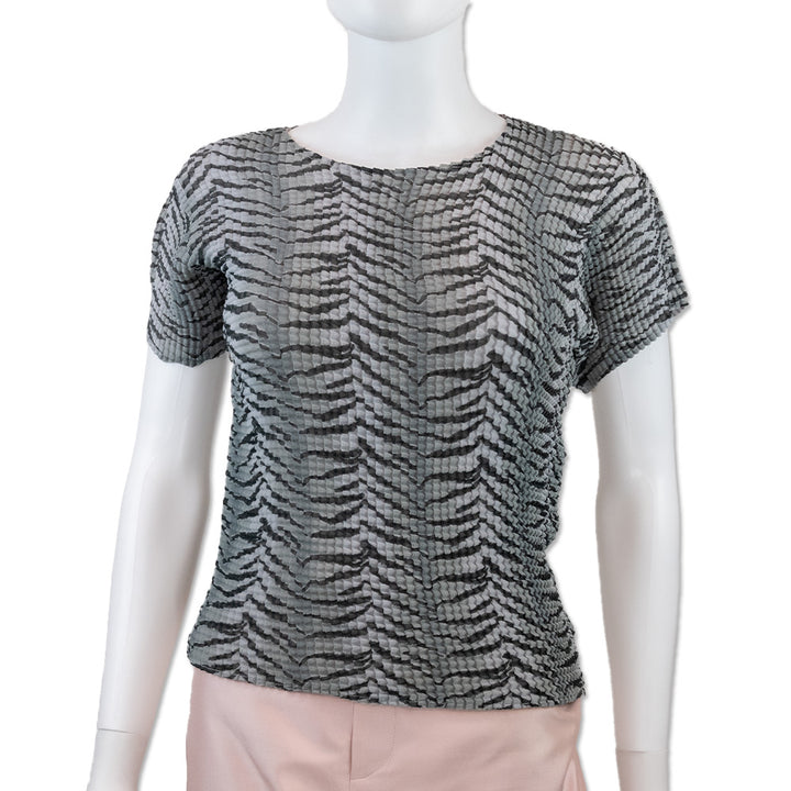 Issey Miyake Grey Zebra Print Pleated Top