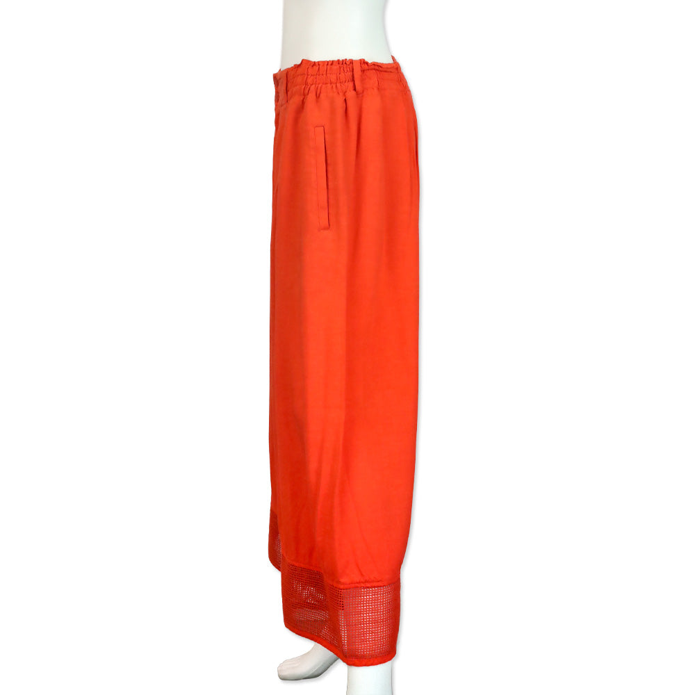 Issey Miyake Orange Fishnet Trim Wide-leg Palazzo Pants