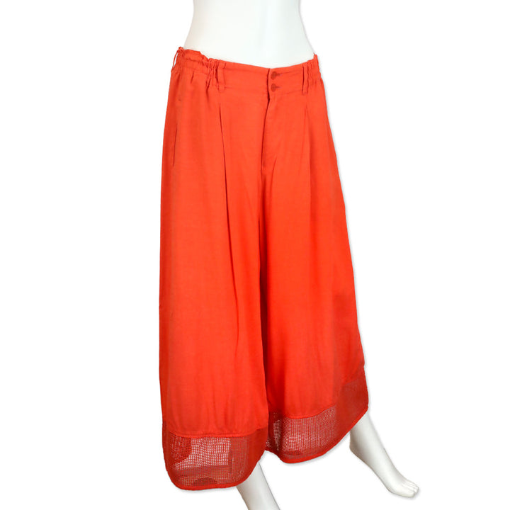 Issey Miyake Orange Fishnet Trim Wide-leg Palazzo Pants