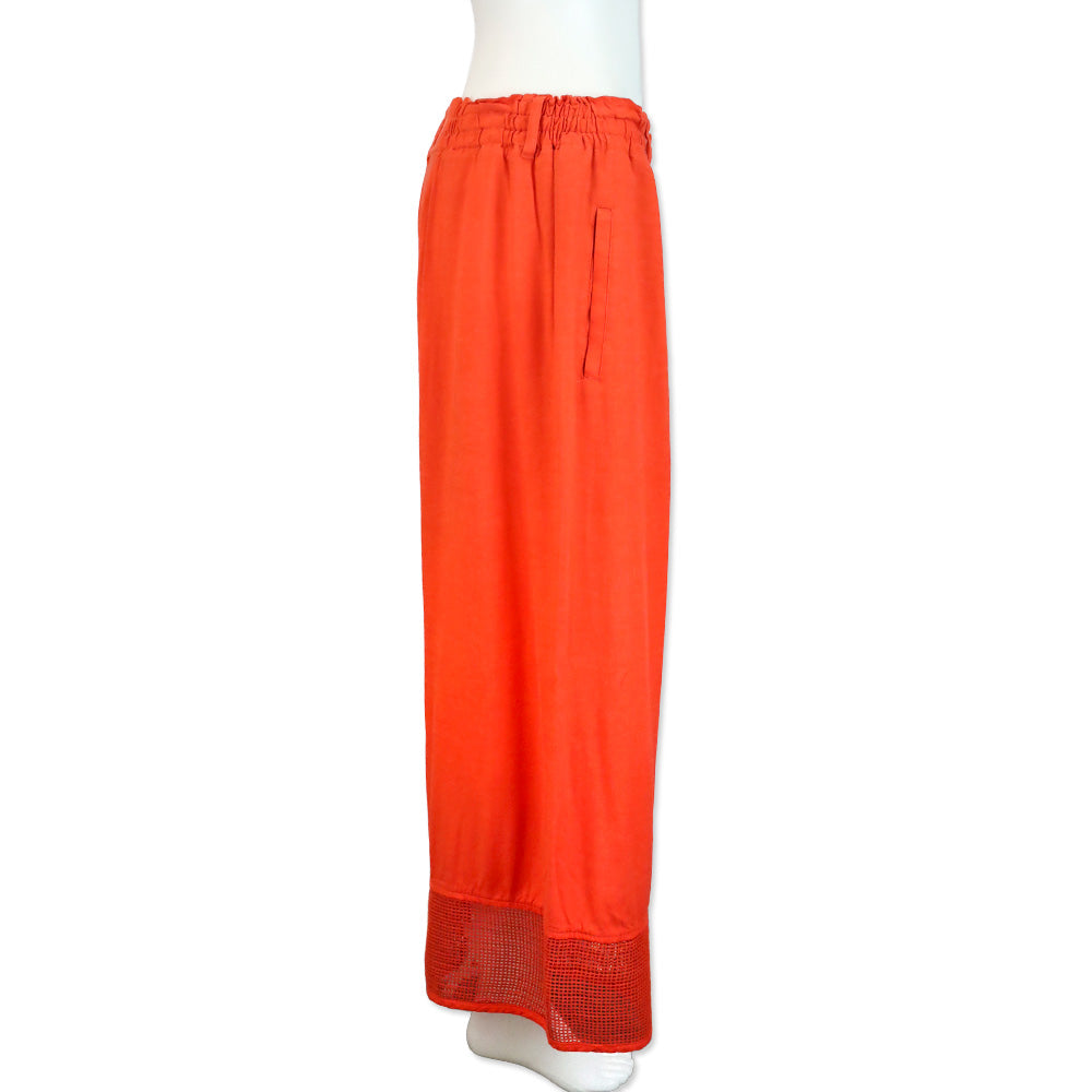 Issey Miyake Orange Fishnet Trim Wide-leg Palazzo Pants