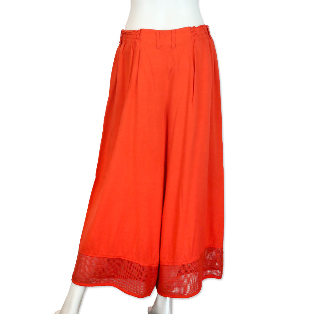 Issey Miyake Orange Fishnet Trim Wide-leg Palazzo Pants