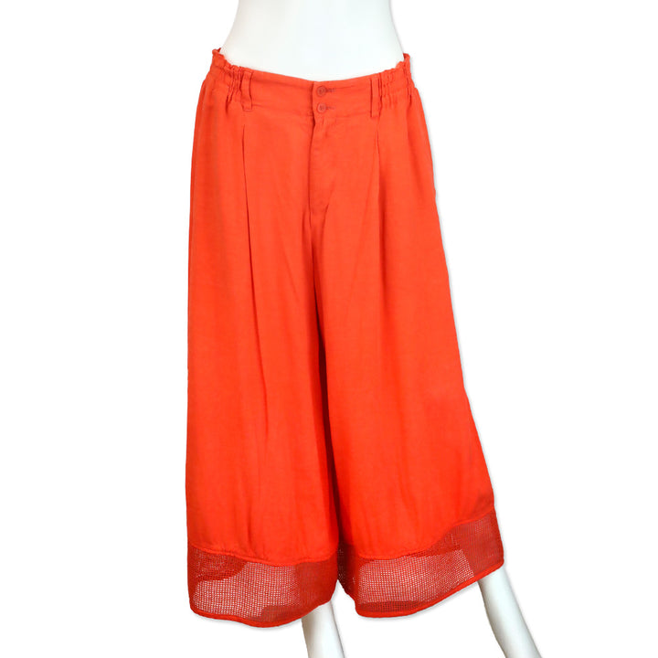 Issey Miyake Orange Fishnet Trim Wide-leg Palazzo Pants