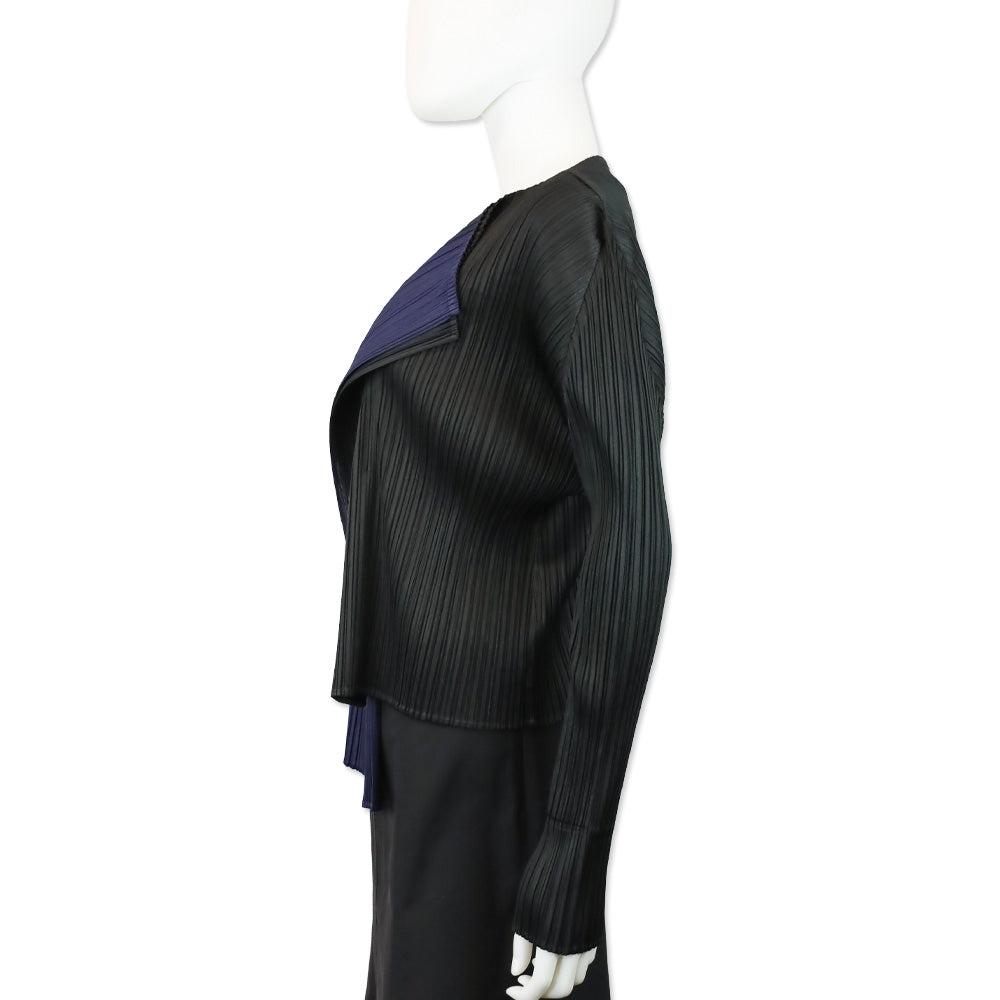 Issey Miyake Pleats Please Black/Navy Pleated Merry Bicolor Cardigan