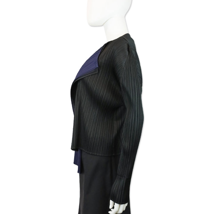 Issey Miyake Pleats Please Black/Navy Pleated Merry Bicolor Cardigan
