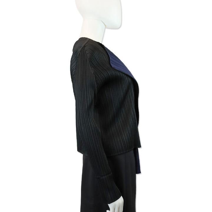 Issey Miyake Pleats Please Black/Navy Pleated Merry Bicolor Cardigan
