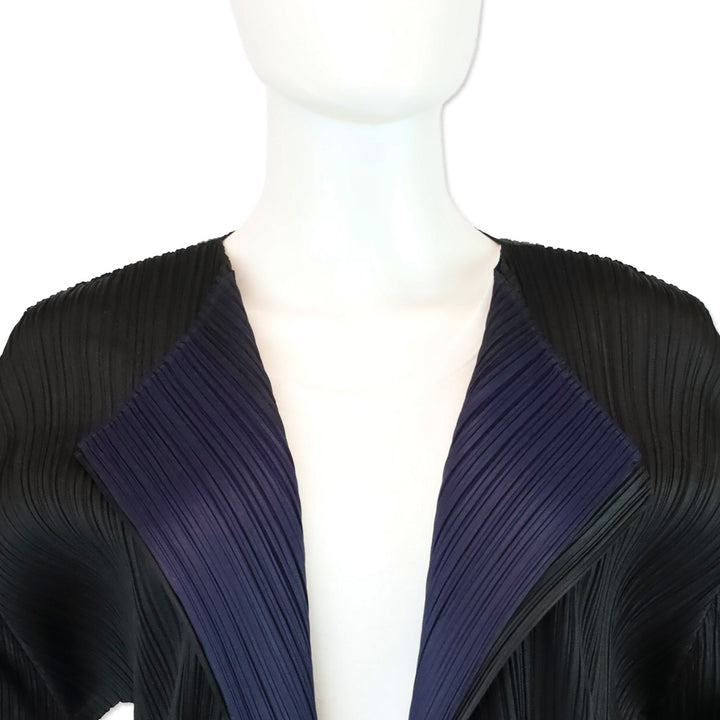 Issey Miyake Pleats Please Black/Navy Pleated Merry Bicolor Cardigan