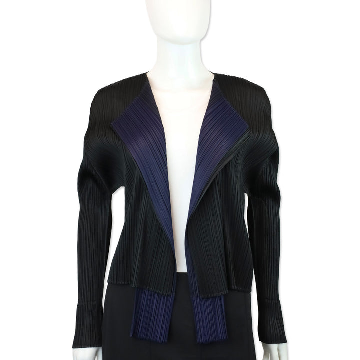 Issey Miyake Pleats Please Black/Navy Pleated Merry Bicolor Cardigan
