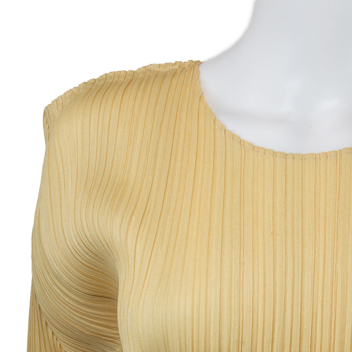 Issey Miyake Pleats Please Butter Yellow Short Sleeve Pleated Top