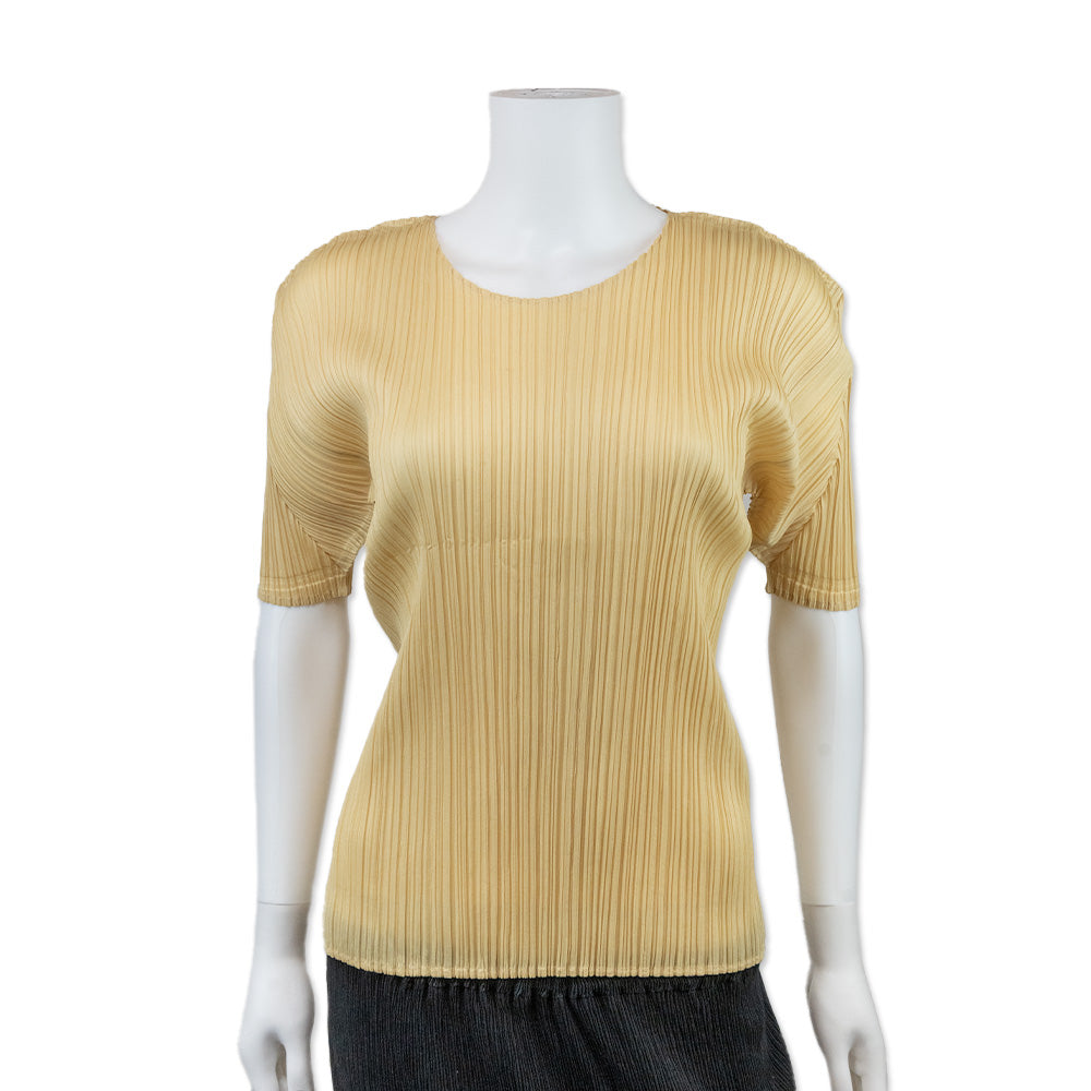 Issey Miyake Pleats Please Butter Yellow Short Sleeve Pleated Top