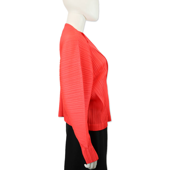 Issey Miyake Pleats Please July Monthly Colors: Bright Red Open Front Cardigan