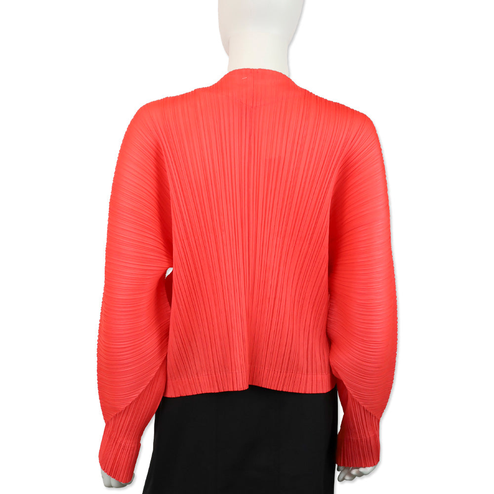 Issey Miyake Pleats Please July Monthly Colors: Bright Red Open Front Cardigan