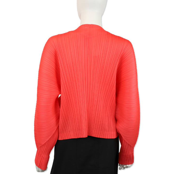 Issey Miyake Pleats Please July Monthly Colors: Bright Red Open Front Cardigan