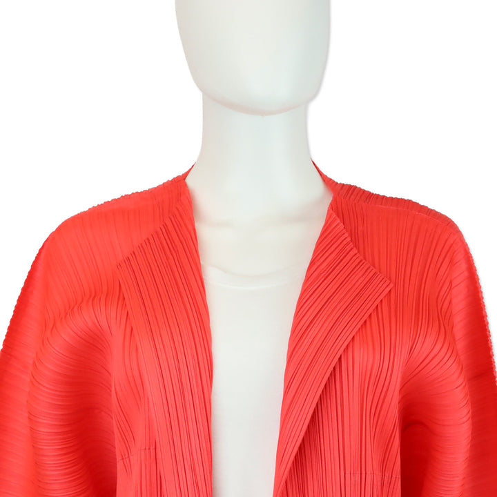 Issey Miyake Pleats Please July Monthly Colors: Bright Red Open Front Cardigan