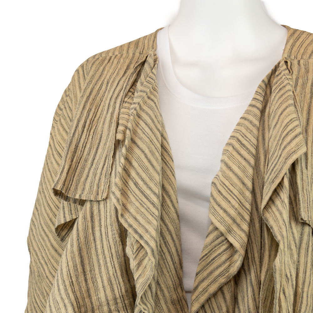 Issey Miyake Tan and Gray Tiered Linen Open Front Jacket