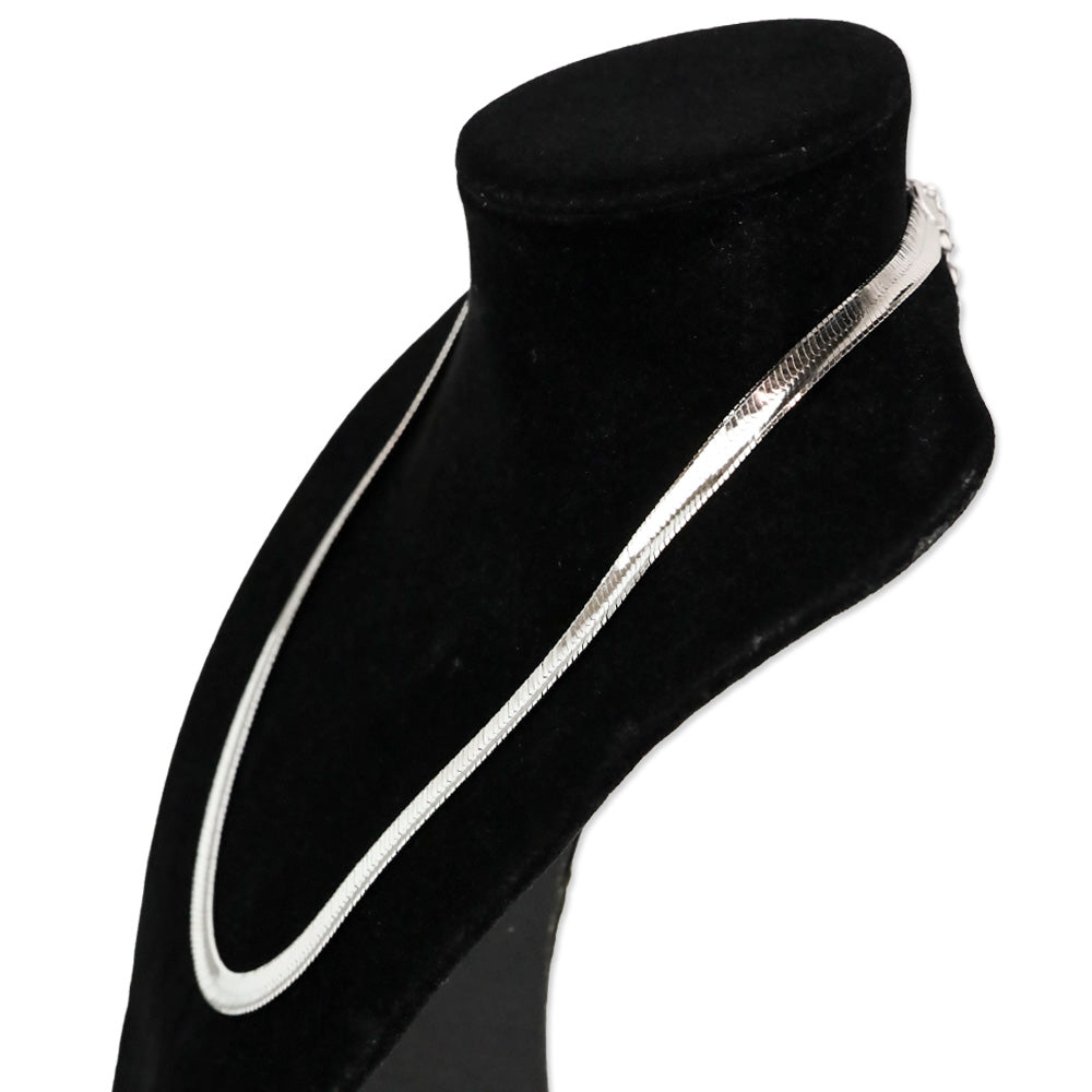 Italian Rhodium Over Sterling Silver Herringbone Necklace