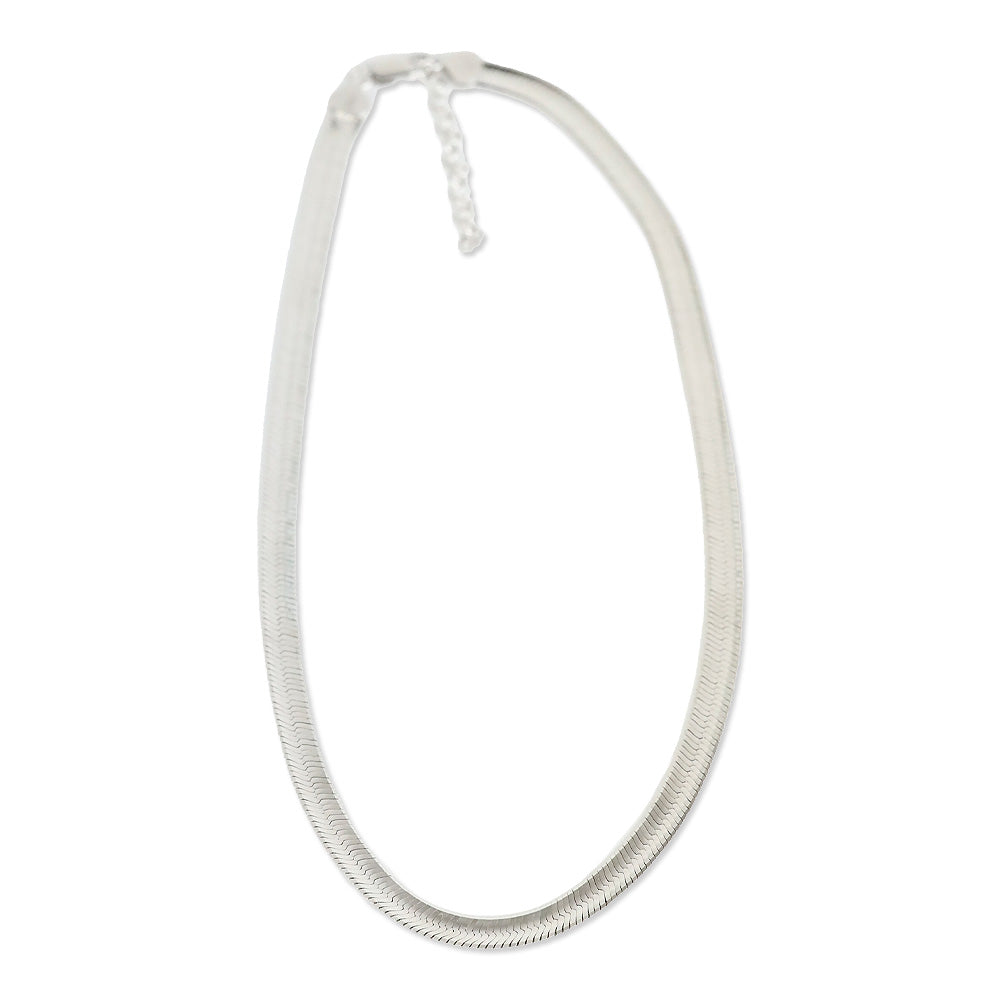 Italian Rhodium Over Sterling Silver Herringbone Necklace