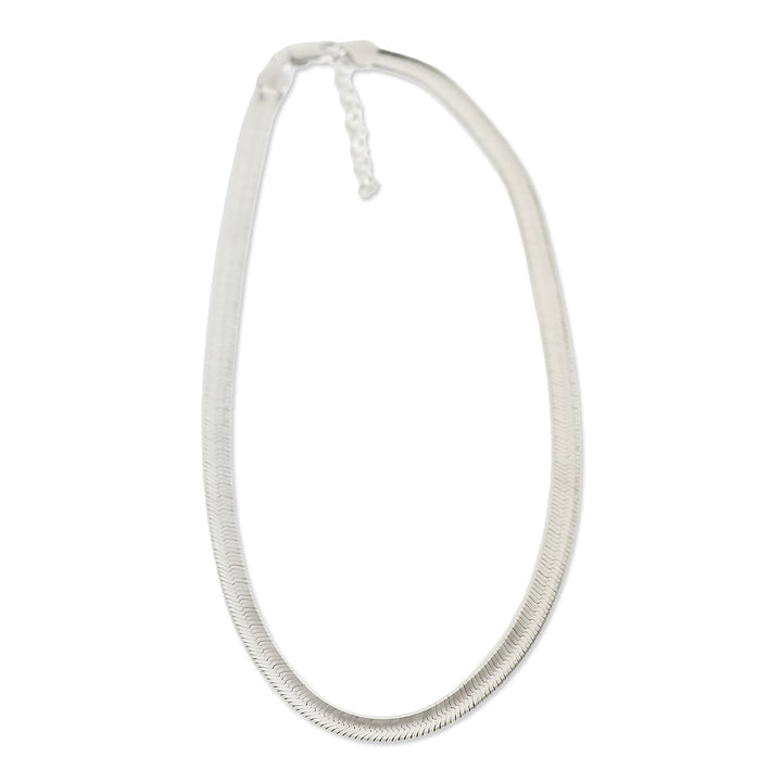 Italian Rhodium Over Sterling Silver Herringbone Necklace