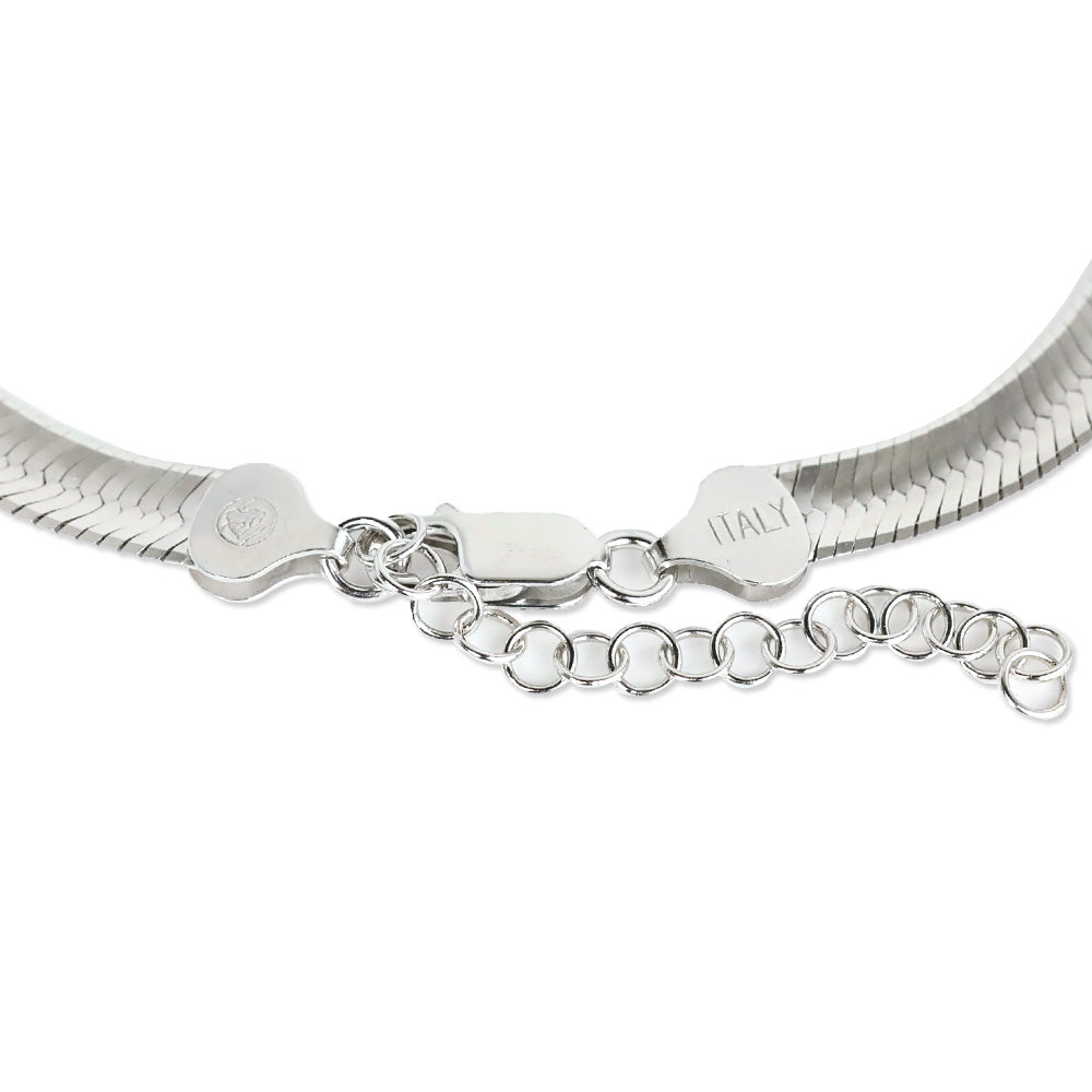 Italian Rhodium Over Sterling Silver Herringbone Necklace