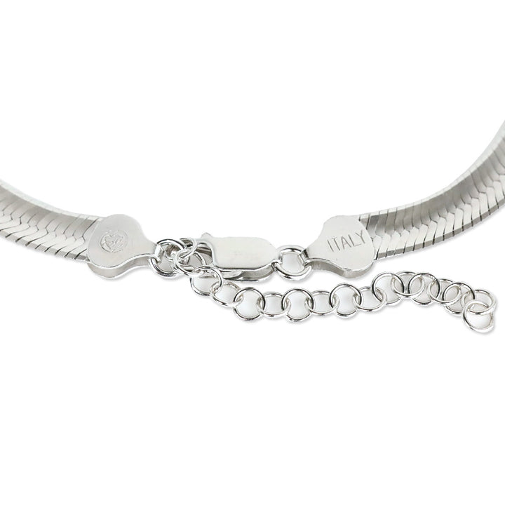 Italian Rhodium Over Sterling Silver Herringbone Necklace