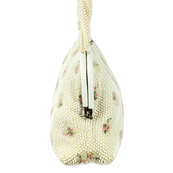 Ivory Beaded Floral Embroidered Reversible Frame Bag
