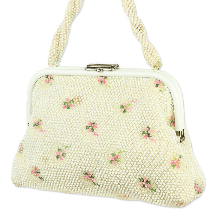 Ivory Beaded Floral Embroidered Reversible Frame Bag