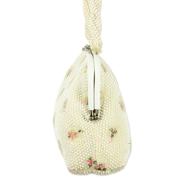 Ivory Beaded Floral Embroidered Reversible Frame Bag