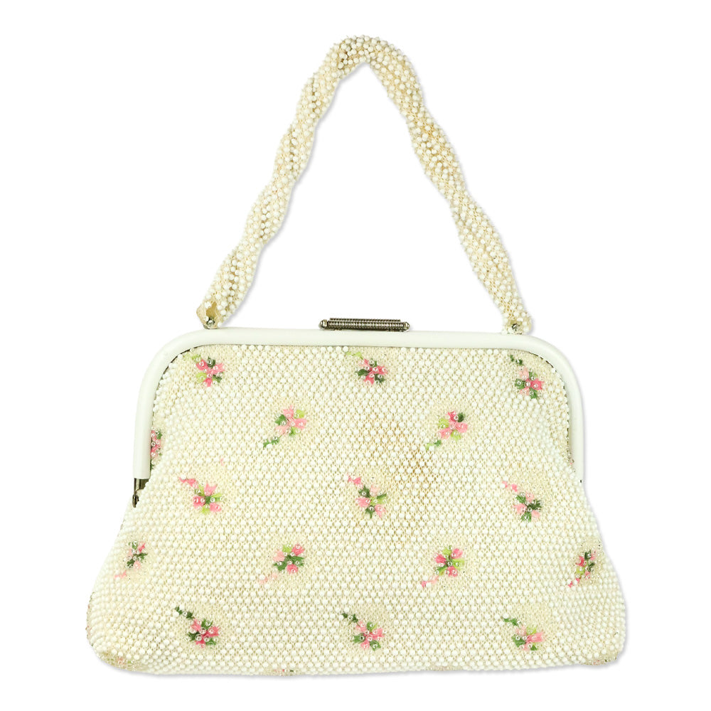 Ivory Beaded Floral Embroidered Reversible Frame Bag